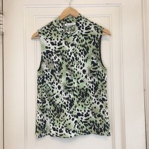 St. John Green and Black Sleeveless Sweater